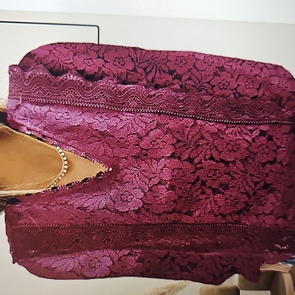 New Lacey Long Sleeved V-Neck Lined Cottagecore Blouse Maroon XL - Picture 10 of 11